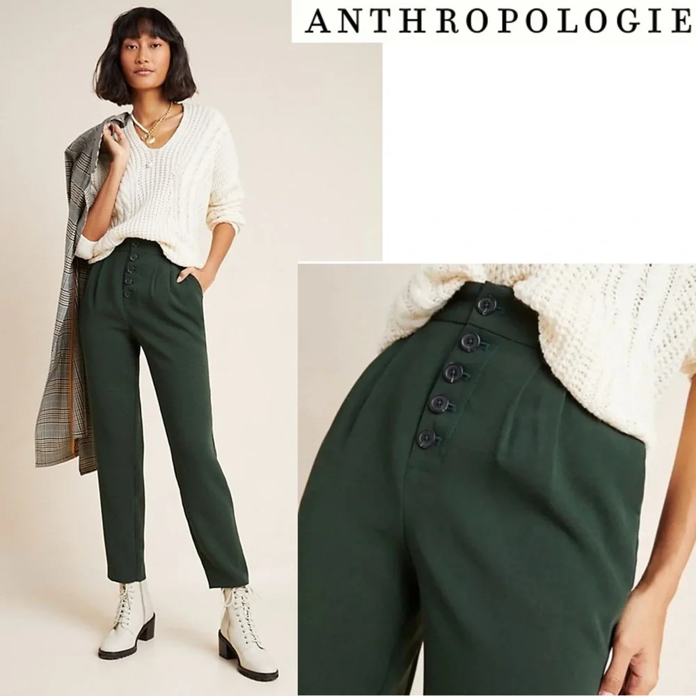 NWT Anthropologie Forrest Green High Rise Pleated Tapered Trouser Pants Work 14